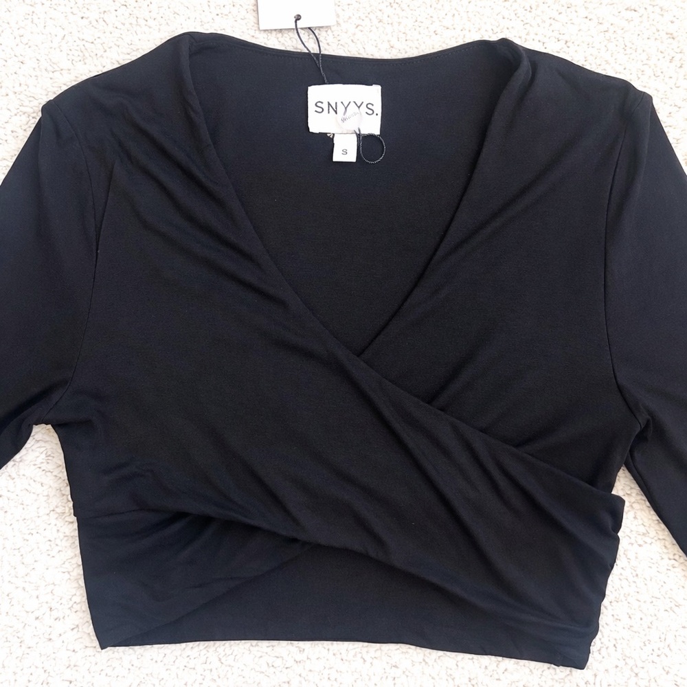NWT SNDYS. Lucia Black Two Piece Set Wrap Crop Top + Midi Skirt Size S - Picture 5 of 9
